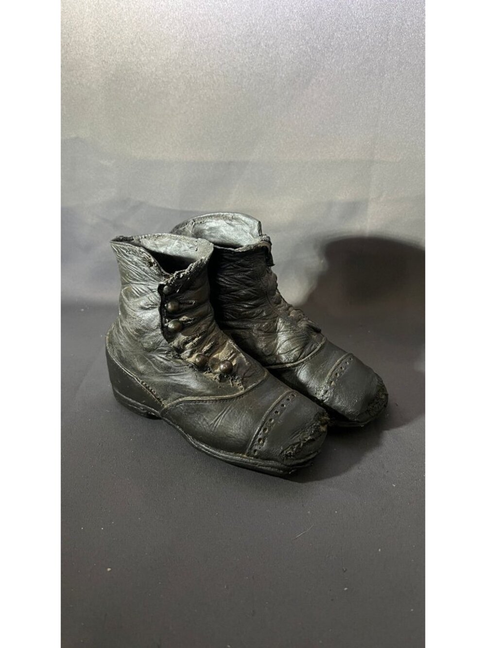 Antique Baby Shoes Button Boots Hand-Crafted Black Leather Display